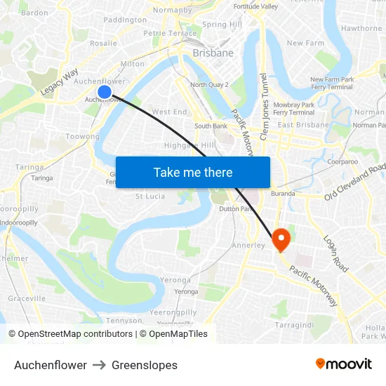 Auchenflower to Greenslopes map