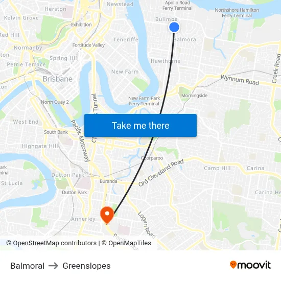 Balmoral to Greenslopes map
