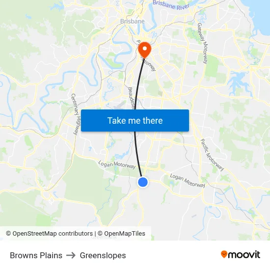 Browns Plains to Greenslopes map