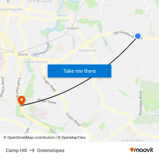 Camp Hill to Greenslopes map