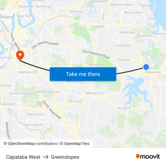 Capalaba West to Greenslopes map