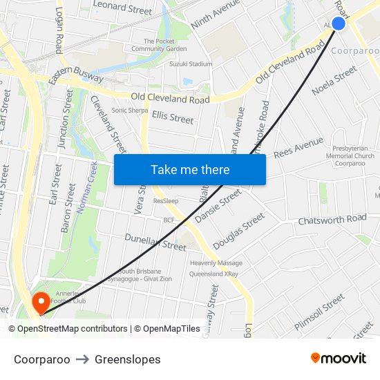 Coorparoo to Greenslopes map