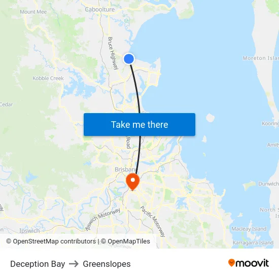 Deception Bay to Greenslopes map