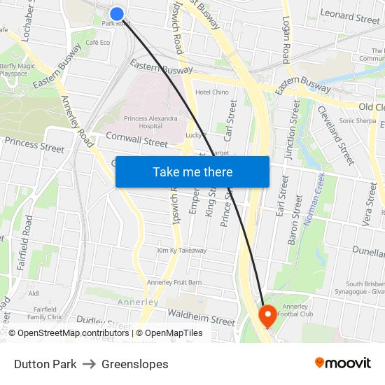 Dutton Park to Greenslopes map