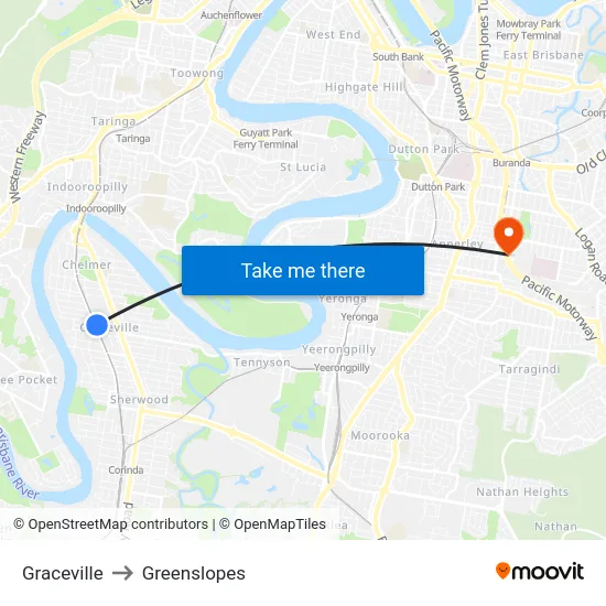 Graceville to Greenslopes map