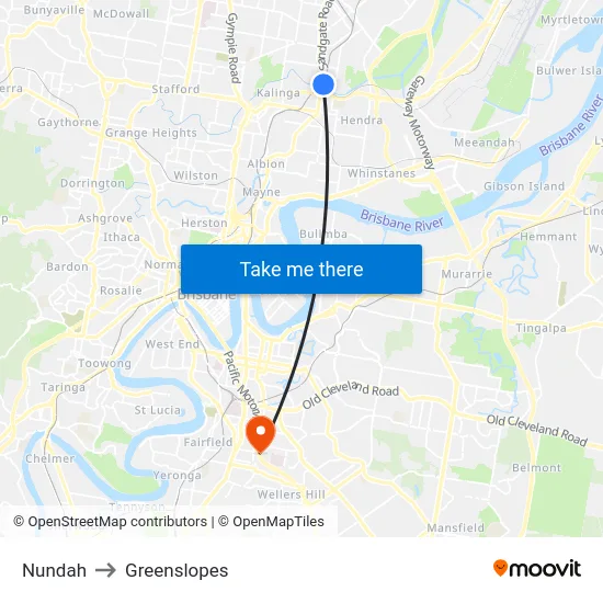 Nundah to Greenslopes map
