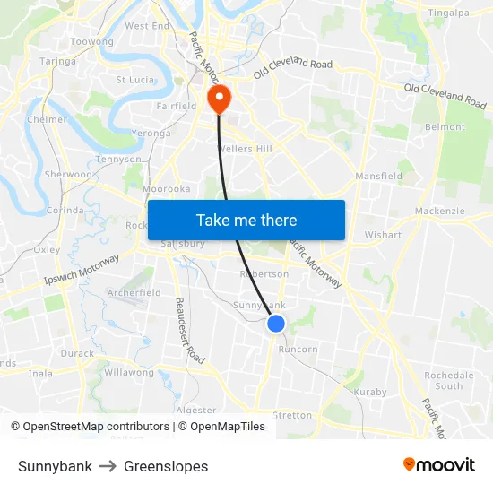 Sunnybank to Greenslopes map