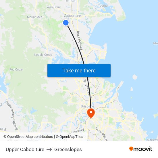 Upper Caboolture to Greenslopes map