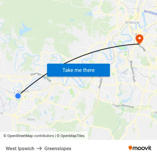 West Ipswich to Greenslopes map