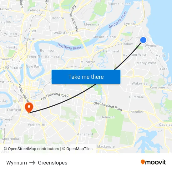 Wynnum to Greenslopes map