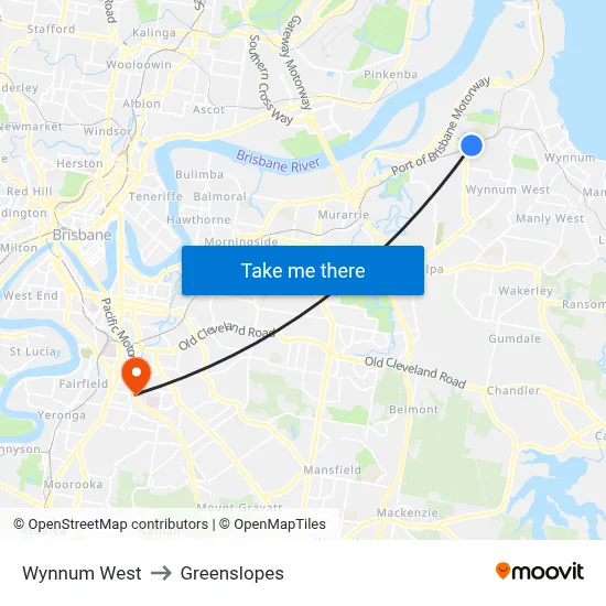 Wynnum West to Greenslopes map