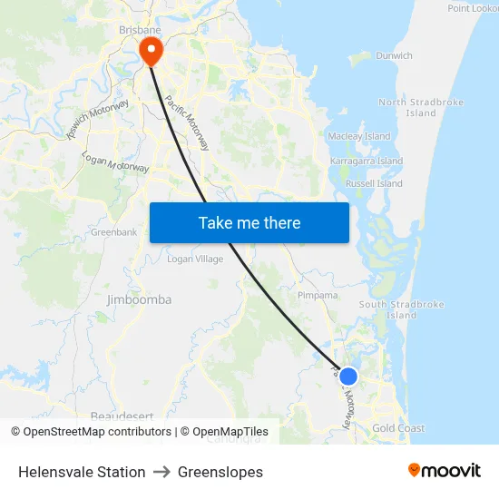 Helensvale Station to Greenslopes map