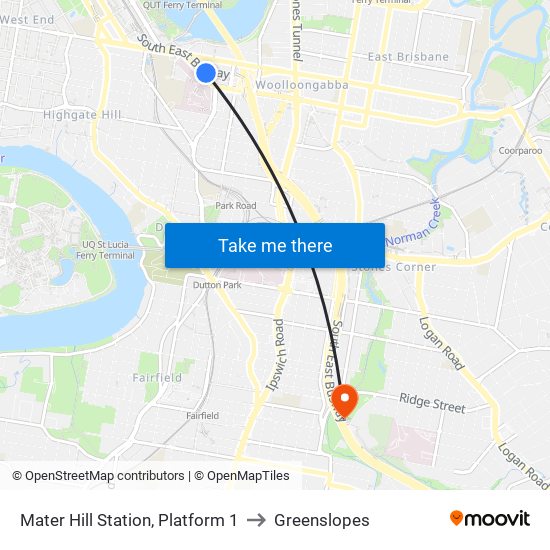 Mater Hill Station, Platform 1 to Greenslopes map