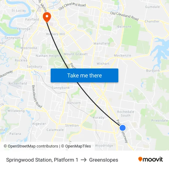 Springwood Station, Platform 1 to Greenslopes map