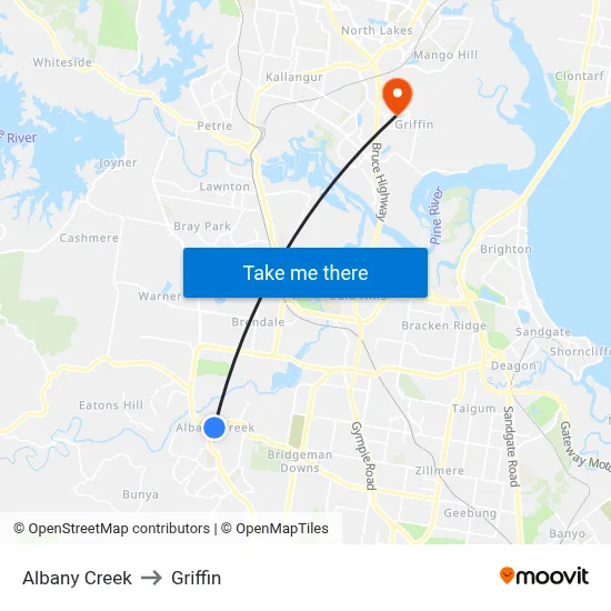 Albany Creek to Griffin map