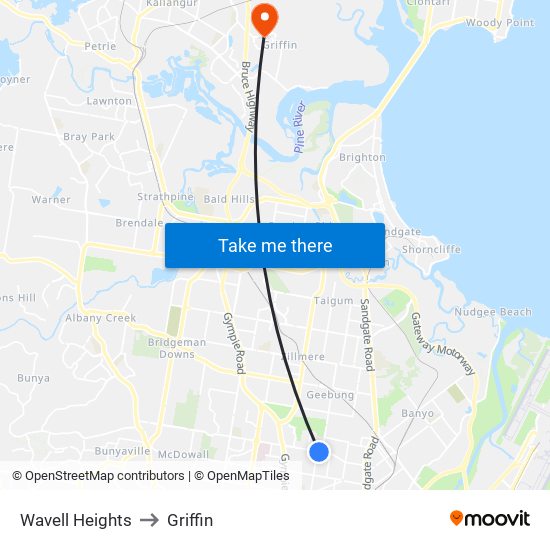 Wavell Heights to Griffin map