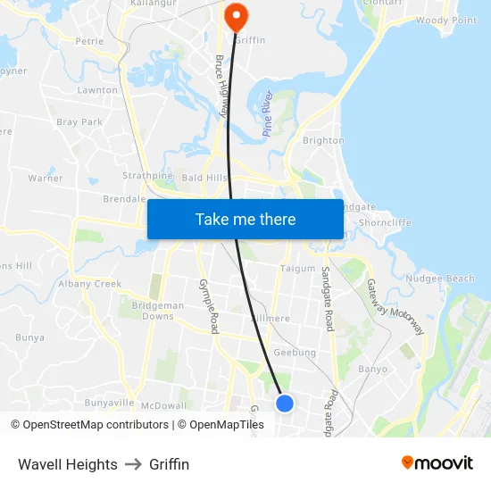 Wavell Heights to Griffin map