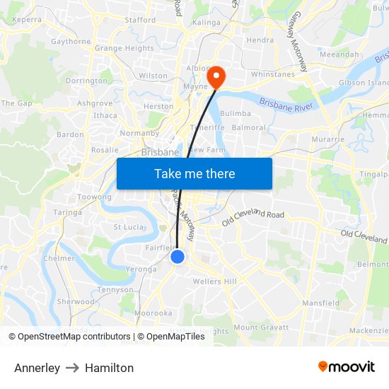 Annerley to Hamilton map
