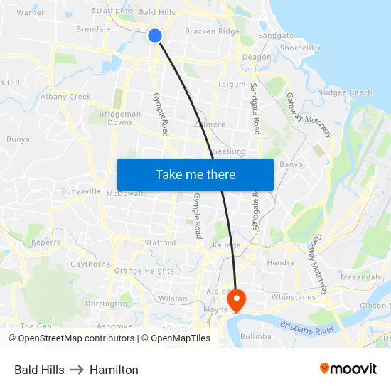 Bald Hills to Hamilton map