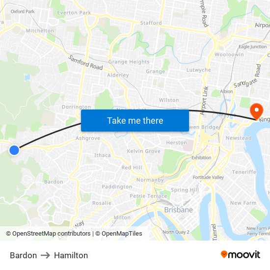 Bardon to Hamilton map