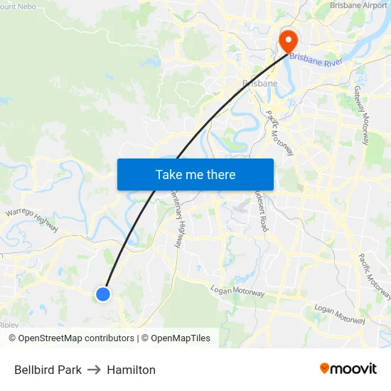 Bellbird Park to Hamilton map