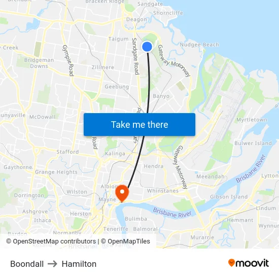 Boondall to Hamilton map