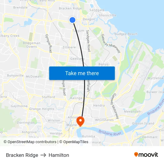 Bracken Ridge to Hamilton map