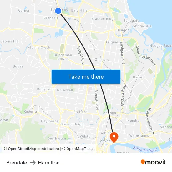 Brendale to Hamilton map