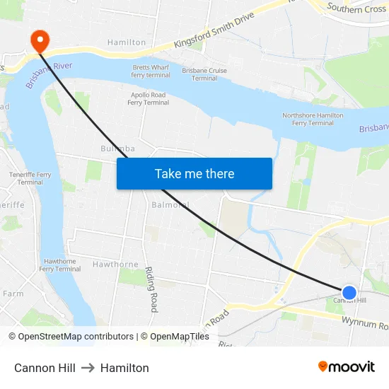 Cannon Hill to Hamilton map