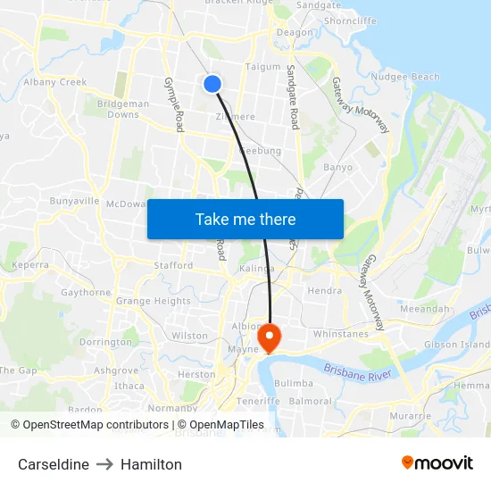 Carseldine to Hamilton map