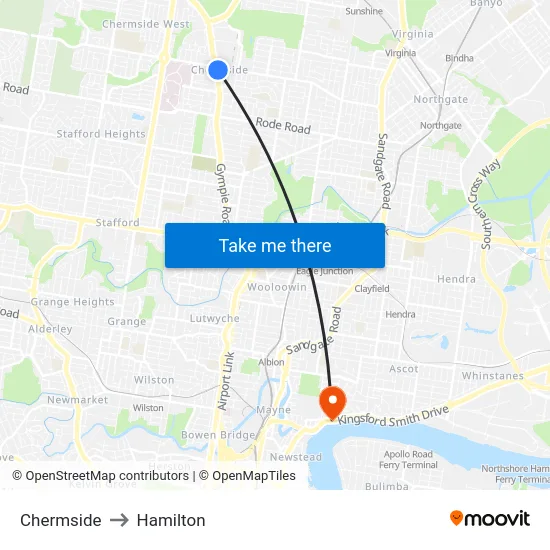 Chermside to Hamilton map