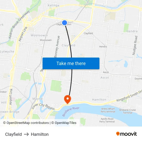Clayfield to Hamilton map