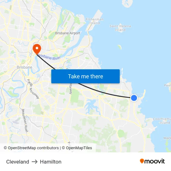 Cleveland to Hamilton map