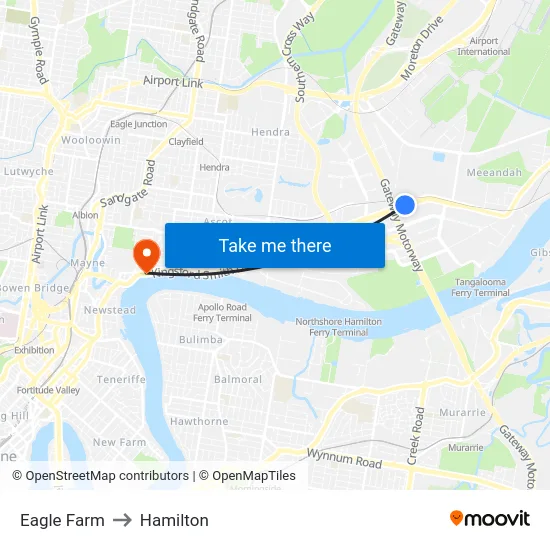 Eagle Farm to Hamilton map