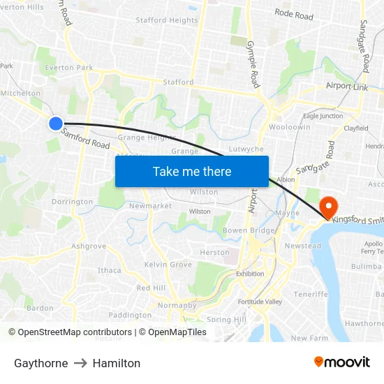 Gaythorne to Hamilton map