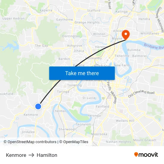 Kenmore to Hamilton map
