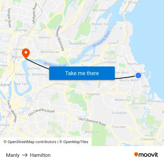 Manly to Hamilton map