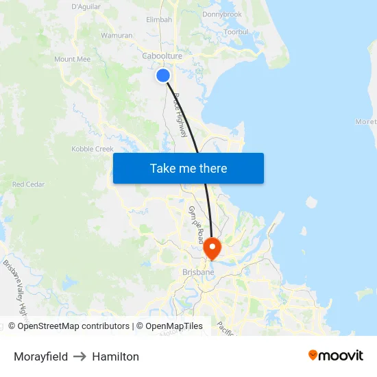Morayfield to Hamilton map
