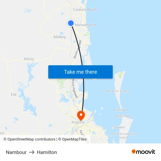Nambour to Hamilton map