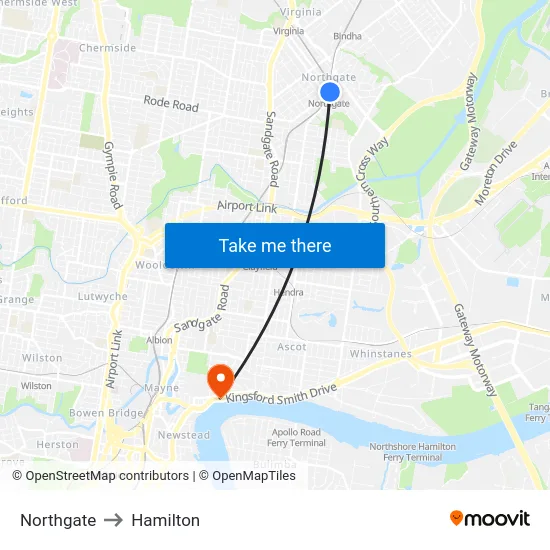 Northgate to Hamilton map