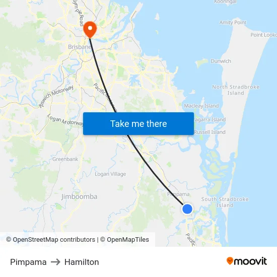 Pimpama to Hamilton map