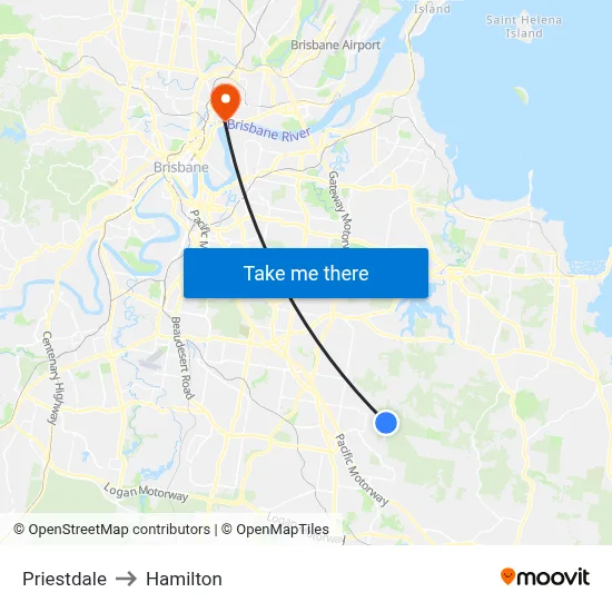 Priestdale to Hamilton map
