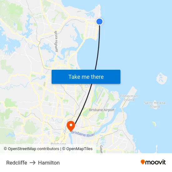 Redcliffe to Hamilton map