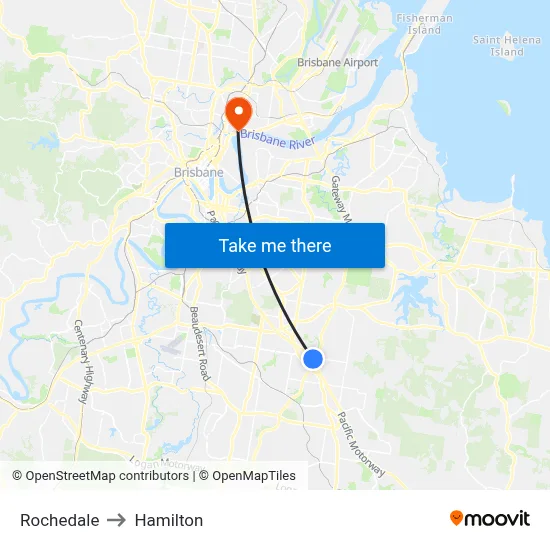 Rochedale to Hamilton map