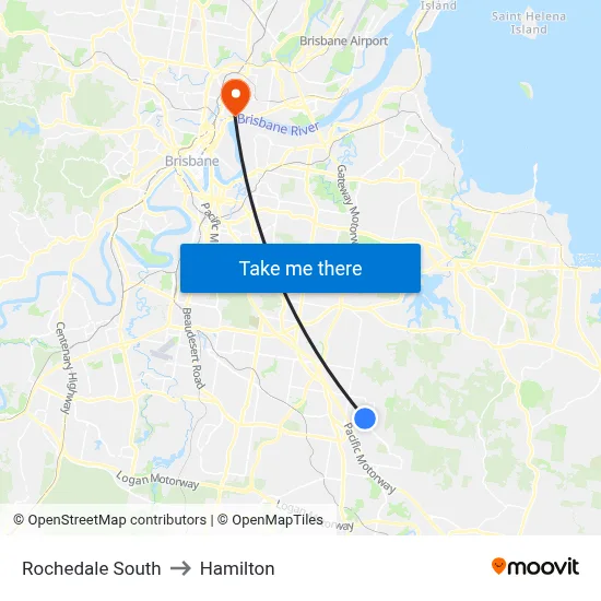 Rochedale South to Hamilton map