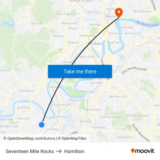 Seventeen Mile Rocks to Hamilton map