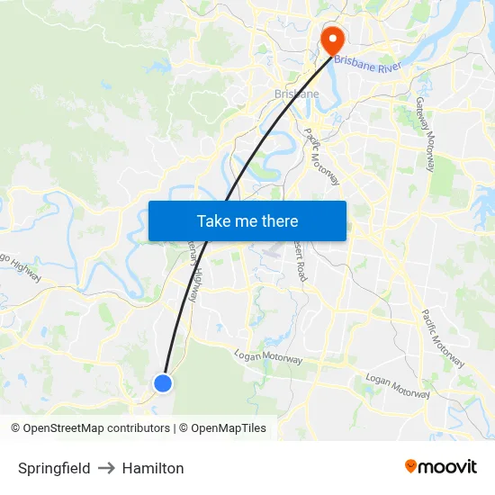 Springfield to Hamilton map