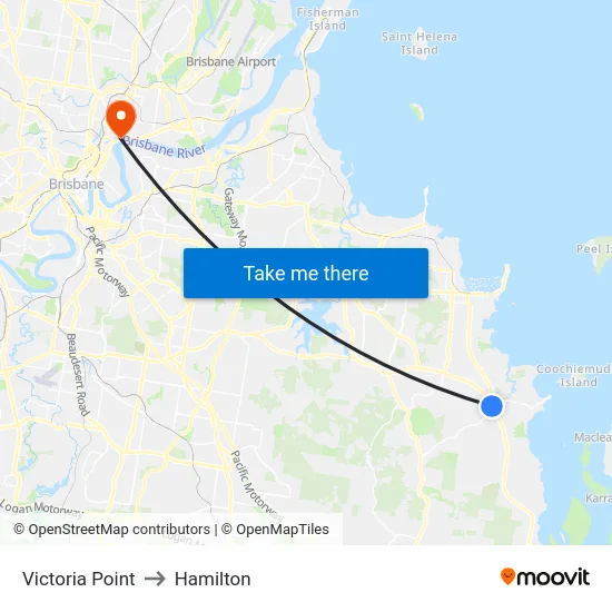 Victoria Point to Hamilton map