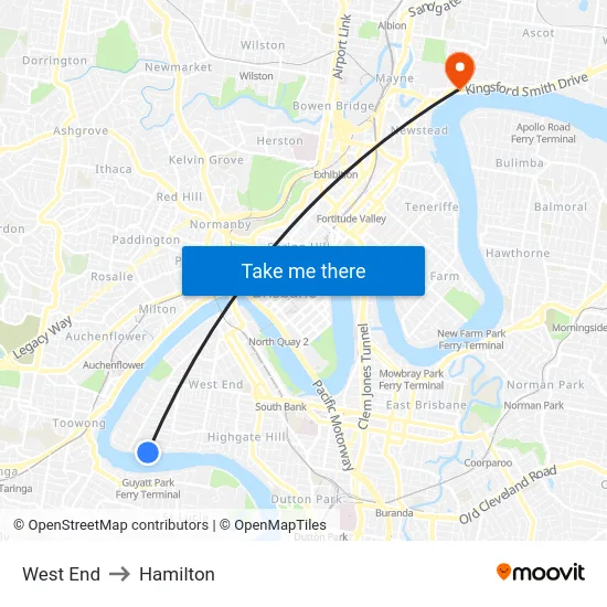 West End to Hamilton map