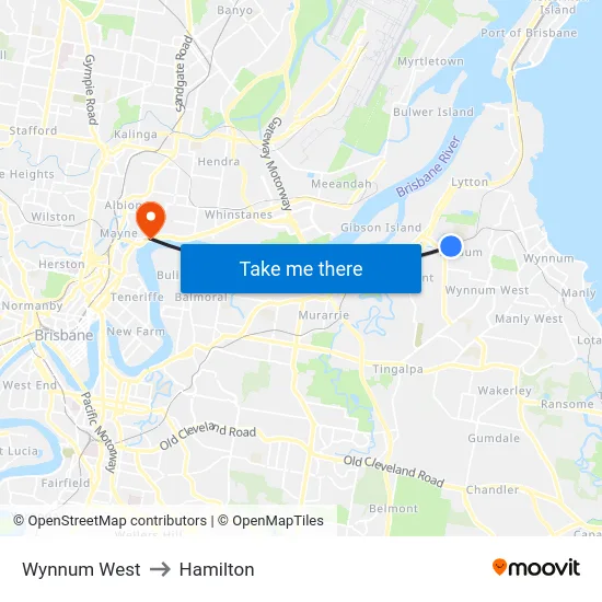 Wynnum West to Hamilton map